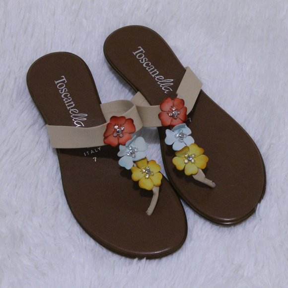 Toscanella Nana Floral Sandals with Rhinestones Size 7 - Picture 1 of 3